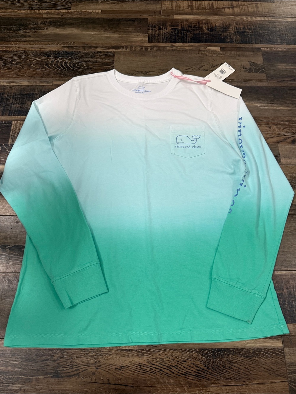 Vineyard Vines White to Teal Ombre Long-Sleeve Tee